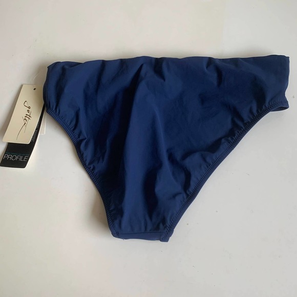 Profile by Gottex 8 Shirred Bikini Bottoms Navy Blue High Rise Waisted Sexy NEW - Picture 2 of 10